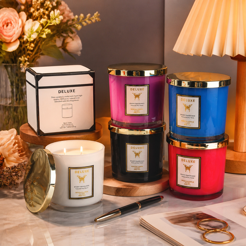 Soy Wax - Candela profumata con vetro dorato da